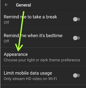 YouTube dark mode in Android 10