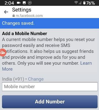Add a new mobile number on the Facebook Messenger app