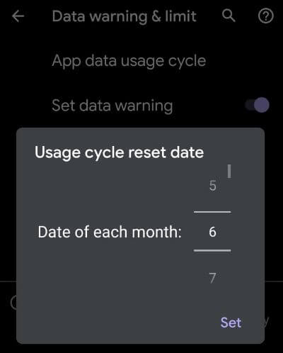 App usage mobile data on Android 10