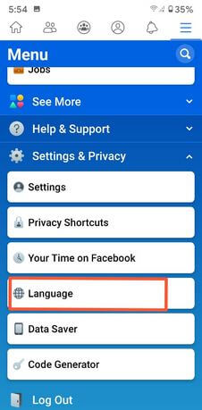 Change Language on Facebook Android App