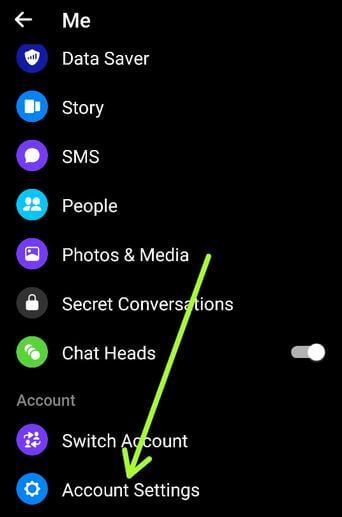 Facebook messenger account settings for deactivating account