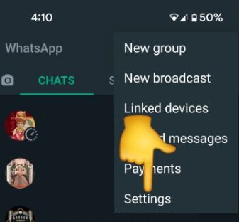 Go to WhatsApp settings to change WhatsApp Contact Name Android