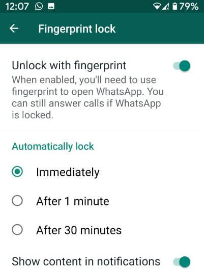 How to enable fingerprint lock for WhatsApp on Android