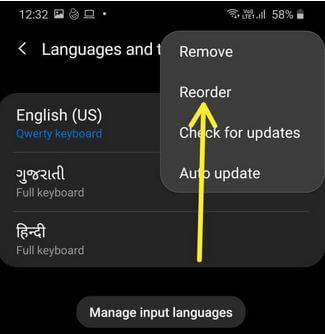 Manage input language in Galaxy A50 to change keyboard language