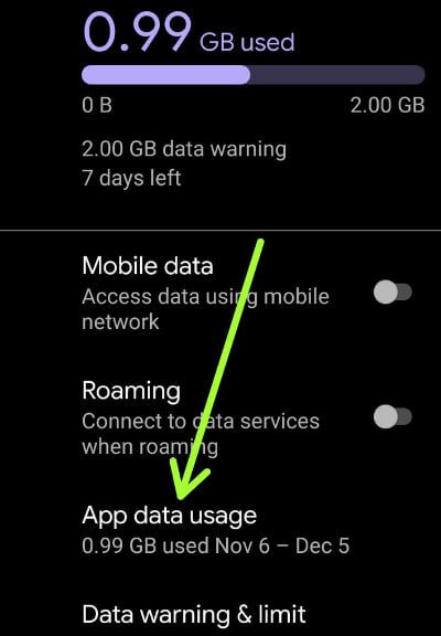 Monitor data usage on Android 10