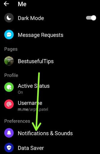 Notifications and sounds settings in FB Messenger App Android