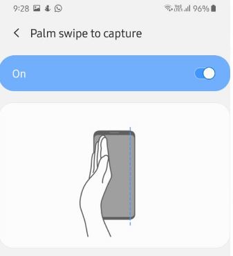 Palm swipe to capture gestures A50
