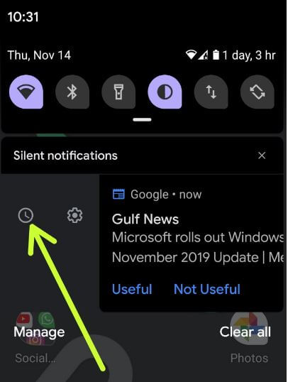 Snoozing notification in Android 10