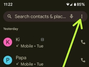 Tap on Three vertical dots to Block Unknown Numbers from Call Logs