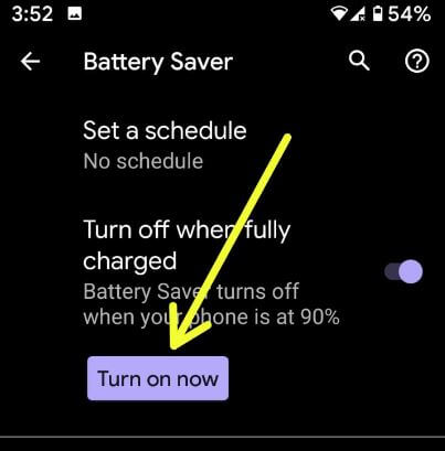 Turn on battery saver on Pixel 4 XL and Pixel 4