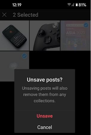 Unsave posts on Instagram Android Devices