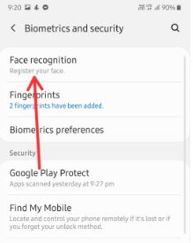 Use facial recognition on Samsung A50