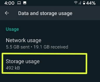 WhatsApp storage usage settings Android