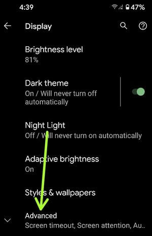 Advanced settings to go screensaver settings in Android phone