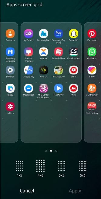 Apps screen grid size galaxy A50