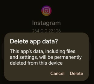 Clear Instagram Data to Fix Instagram unknown network error occurred