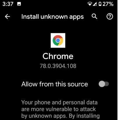 Enable unknown sources on android 10