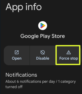 Force Stop App to Fix Error 500 in Play Store