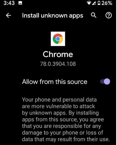 How to turn on unknown sources on Android 10
