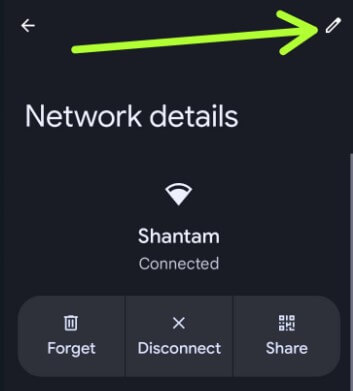 Open the Connected WiFi to assign a static IP address on your Android phone