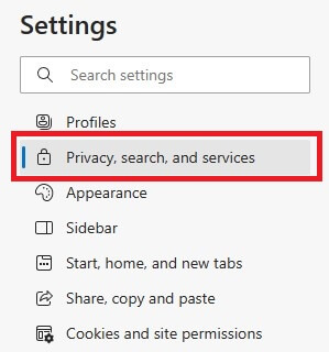 Privacy, search and services in Microsoft Edge to set default Google search engine
