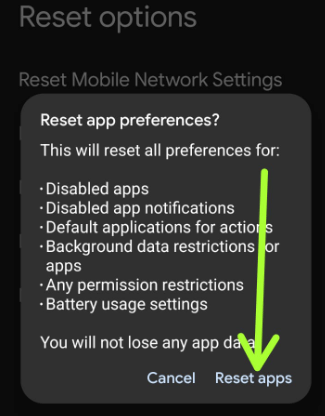 Reset app preferences to fix Google Play Store Error 500