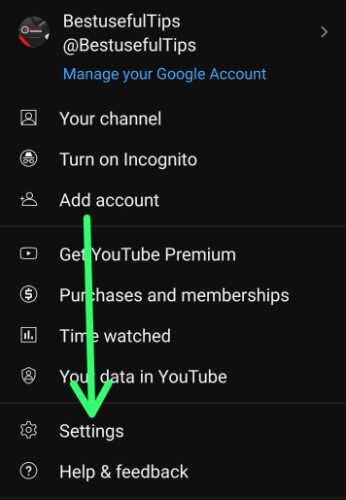 Tap Settings on your YouTube App Android
