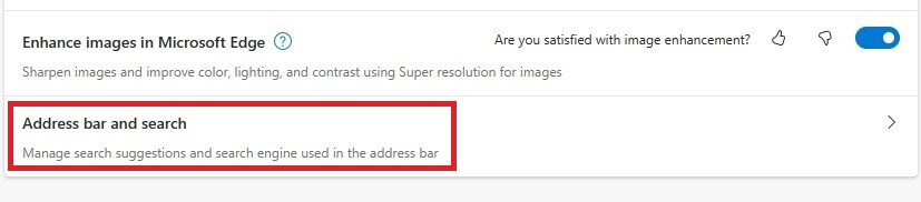 Tap address bar and search in Microsoft Edge to change search engine