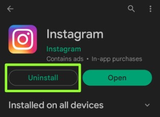 Uninstall Instagram App and Re-install to Fix Instagram Network Error Occurred