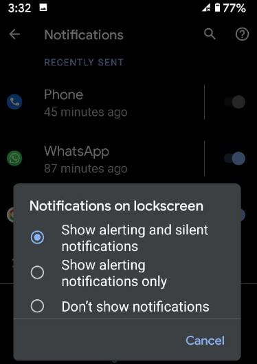 Change lock screen notifications settings on Pixel 3a