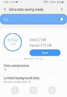 Enable Ultra data saving mode on Galaxy A50