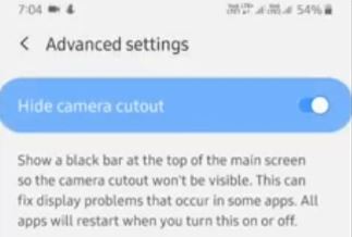 How to hide camera cutout in Samsung A50