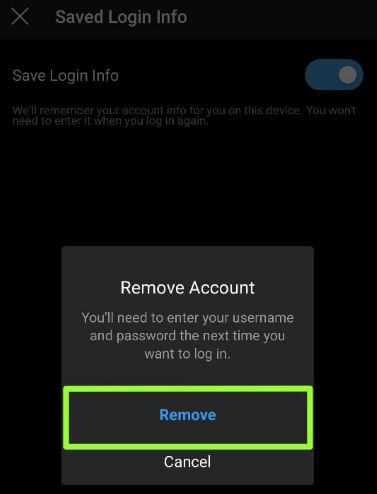 Remove Instagram Remembered Account from Android