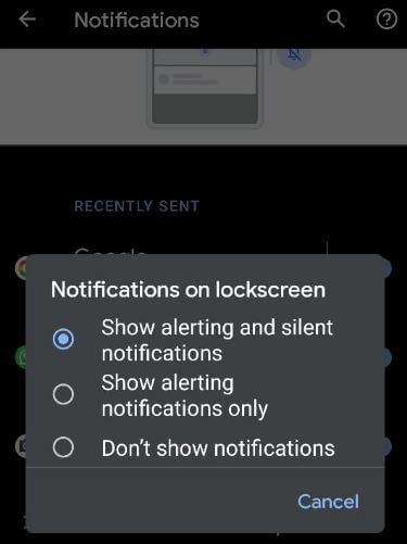 Change Android 10 Lock screen notifications settings on Pixel 3a