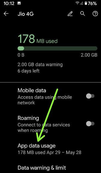 Google Pixel 4 app data usage