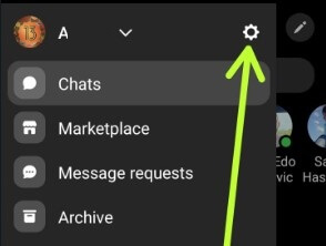 Tap Settings gear icon to view messenger dark mode settings