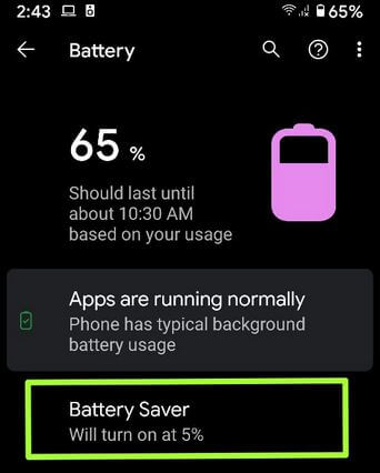 Battery Saver Mode Pixel 4a