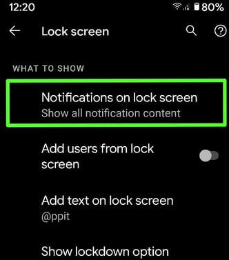 Change Lock Screen Notifications Content on Pixel 4a