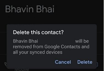 Delete Android 10 Contact from phone