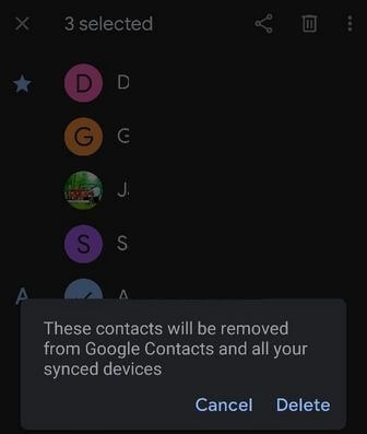 Delete synced contacts from Gmail Accounts Android