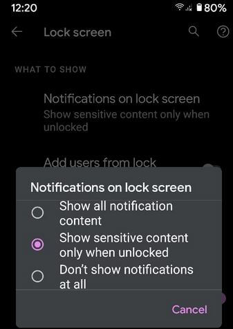 Hide Notifications Content on Pixel 4a Lock Screen