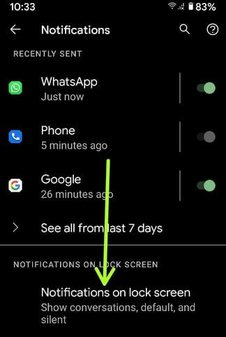 Show notifications on lock screen in Pixel 4a 5G