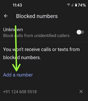 Add number to block a phone call Pixel 4a