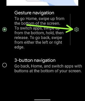 Back gesture navigaton settings in Pixel 5