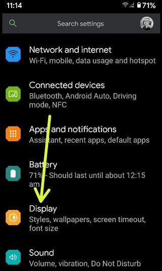 Display settings Android 11 to change icon style