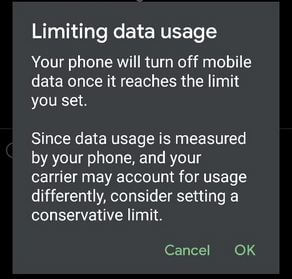 Limiting data usage in Pixel 4a