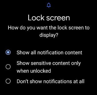 Lock screen content settings for Pixel 4a 5G Phone