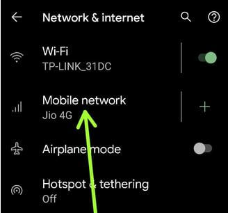 Mobile network settings to limit app data usage in Pixel 4a