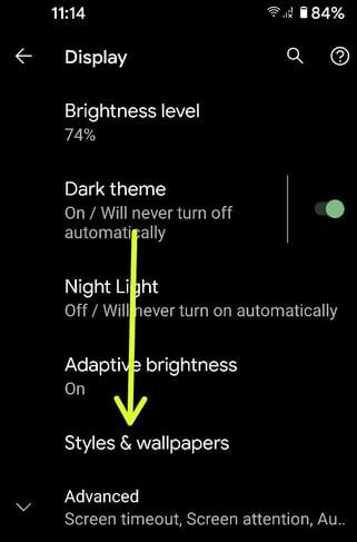 Styles and wallpaper settings to change lock screen wallpaper in Android 11