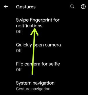 Swipe fingerprint for notification settings in Pixel 5